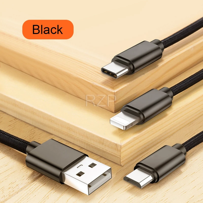 RZP 2A 1,2 m быстрый type-C Micro usb кабель для зарядки для iPhone type-C V8 samsung Android USB кабель для зарядки Micro данных Шнур для зарядного устройства - Тип штекера: Black