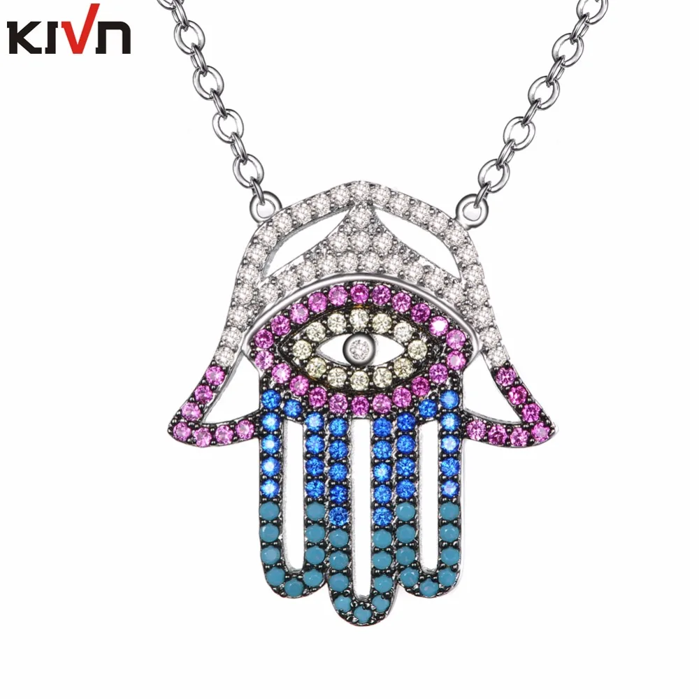 Турецкий Голубой Глаз Хамса рука CZ кубический цирконий женские Девушки