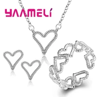 vintage charming heart 925 sterling silver jewelry set women elegant party gift fashion pendant necklace stud earrings rings