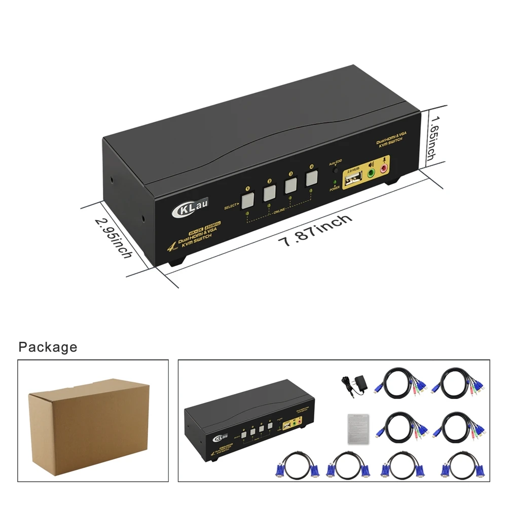 4 портовый двойной монитор KVM Switch Расширенный дисплей CKL HDMI VGA Dual Monitor с аудио sup