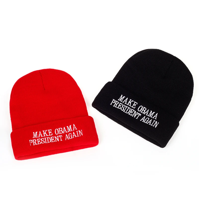 Make Obama President Again Зимняя мужская шапка с вышивкой шапки бини унисекс вязаная для
