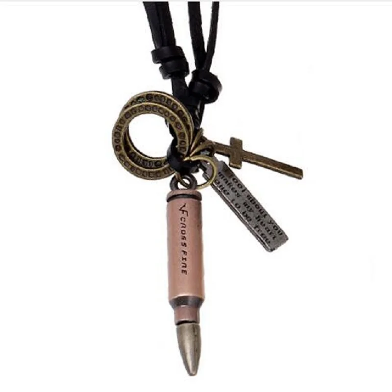 Регулируемый длинный коричневый кожаный шнур мужское крутое ожерелье с