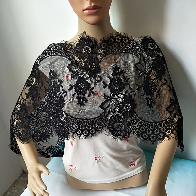 

3 Meter / Lot Eyelashes Lace Trim Flower Black White Lace Fabric Handmade Diy Clothes Accessories 40cm Wide