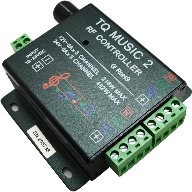 RGB LED контроллер 12 В 24 радиочастотный регулятор звука 18A 3 канала TQ музыка 2 для SMD 3528