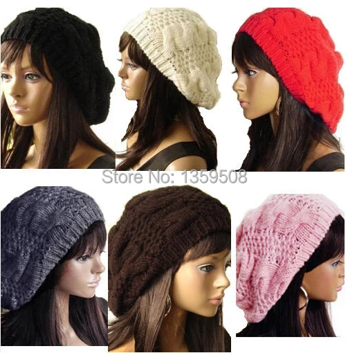 Бесплатная доставка, новинка 2014, 10 шт./лот, популярная женская модная теплая зимняя шапка-берет, мешковатая Шапка-бини, Лыжная шапка