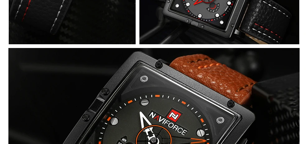 NAVIFORCE большой циферблат Для мужчин творческие спортивные часы Мода Водонепроницаемый кожаный ремешок Кварцевые наручные часы мужской Relogio Masculino