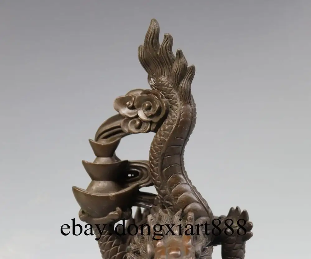 10&quot Chinese Zodiac Coffee Bronze Copper Dragon Wealth Fengshui Statue Sculpture | Дом и сад