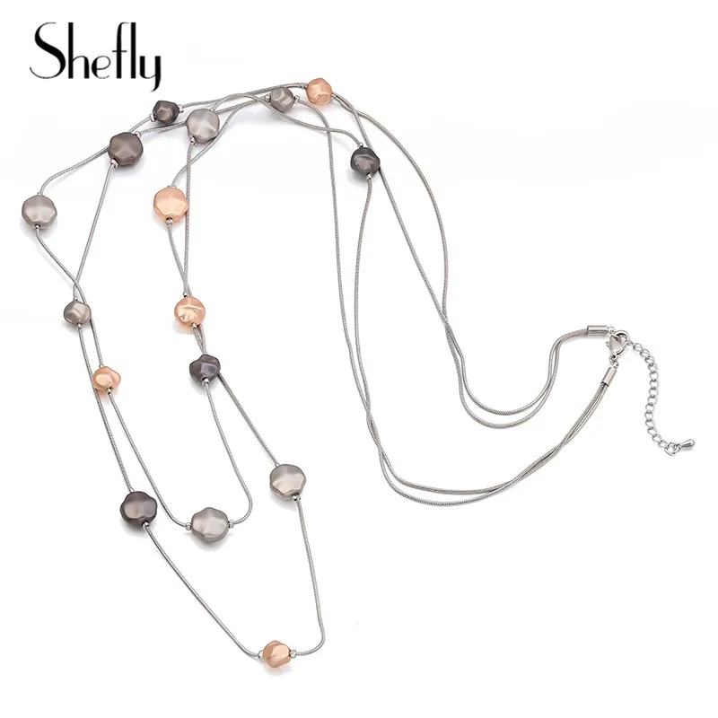 

Long Chain Necklace For Women Gold Gun Black Mix Color Irregular Small Pendants Multilayer Sweater Necklace Jewelry Fashion 2019