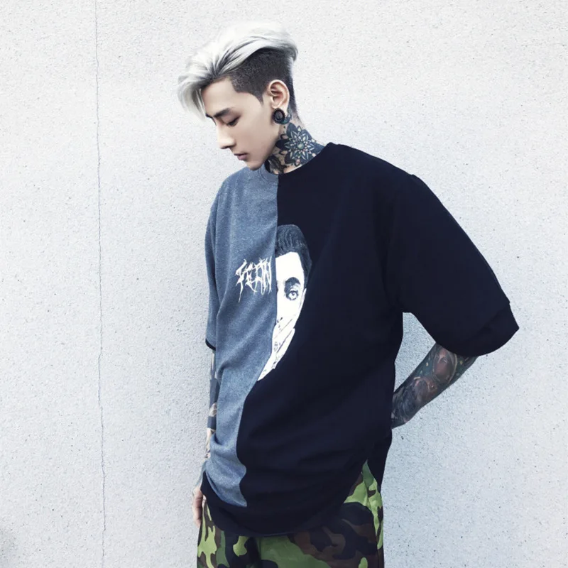 Новая мужская футболка модная брендовая одежда Мужская Лоскутная Хлопковая с