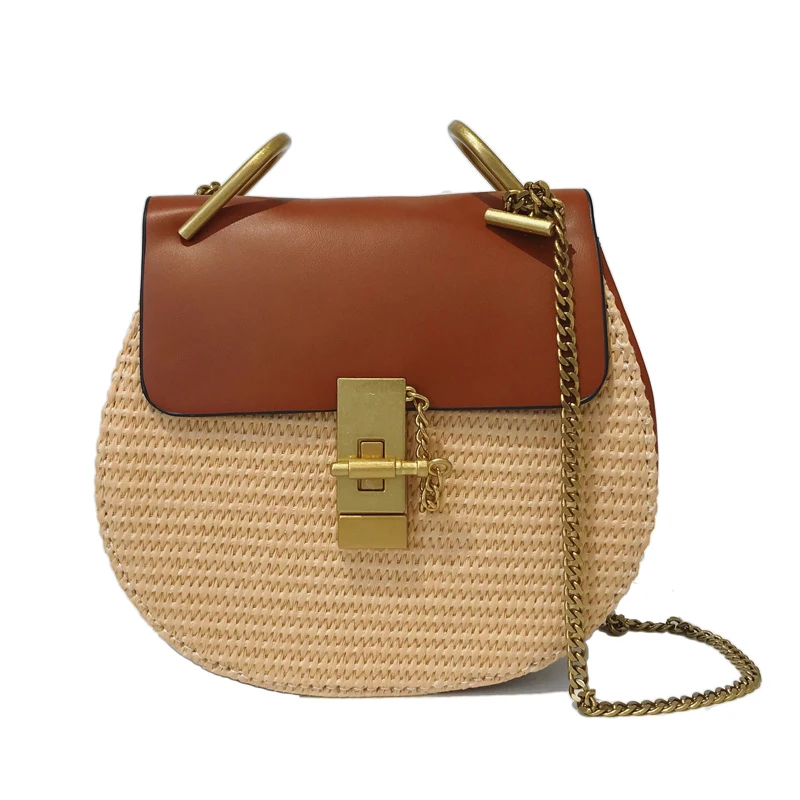 Старинные маленькую сумочку Вязание соломенная кожаные сумки Flap Crossbody Girls