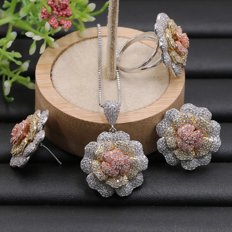 Lanyika комплект ювелирных изделий преувеличенные цветок Роскошные цепочки и