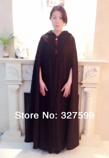 Черный шерстяной с капюшоном Готический Хэллоуин PartyAdult плащ Wicca халат