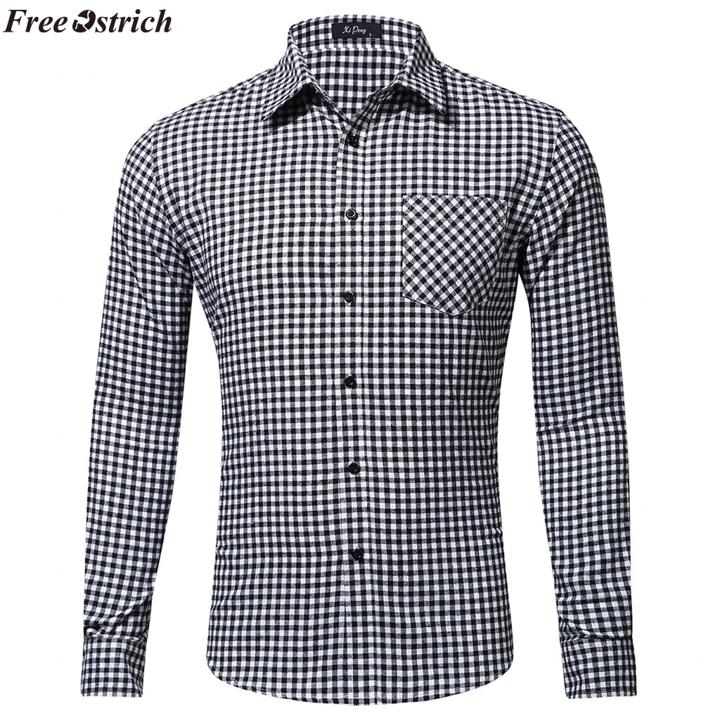 Бесплатная Страусиная Мужская черная белая клетчатая деловая рубашка с длинным