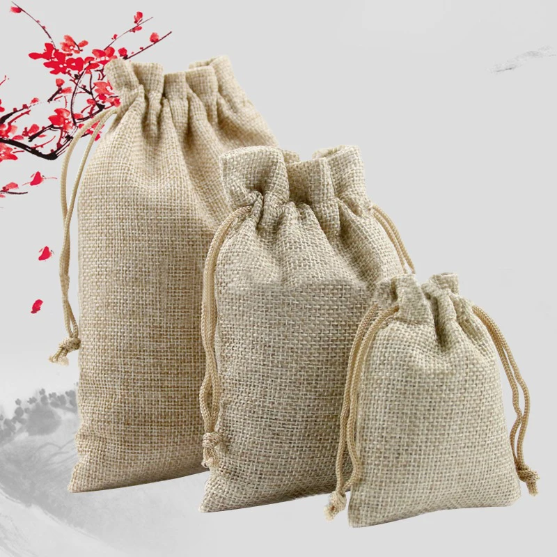 Linen 50 шт. Свадебный холщовый джутовый льняной Подарочный пакет для конфет 7*9 см - Цвет: Linen