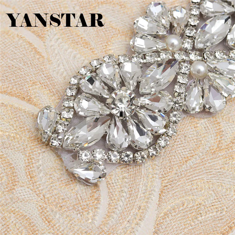 YANSTAR 3 см* 1 ярд лента из страз железо на свадебные платья Пояс носорог с бисером Кристалл на DIY свадебные пояса YS875