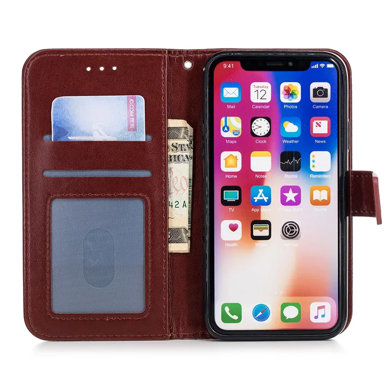 Кожаный TPU мягкий чехол для iPhone X флип-чехол-бумажник с отделением карт 7 8 plus 5 5S se 6s