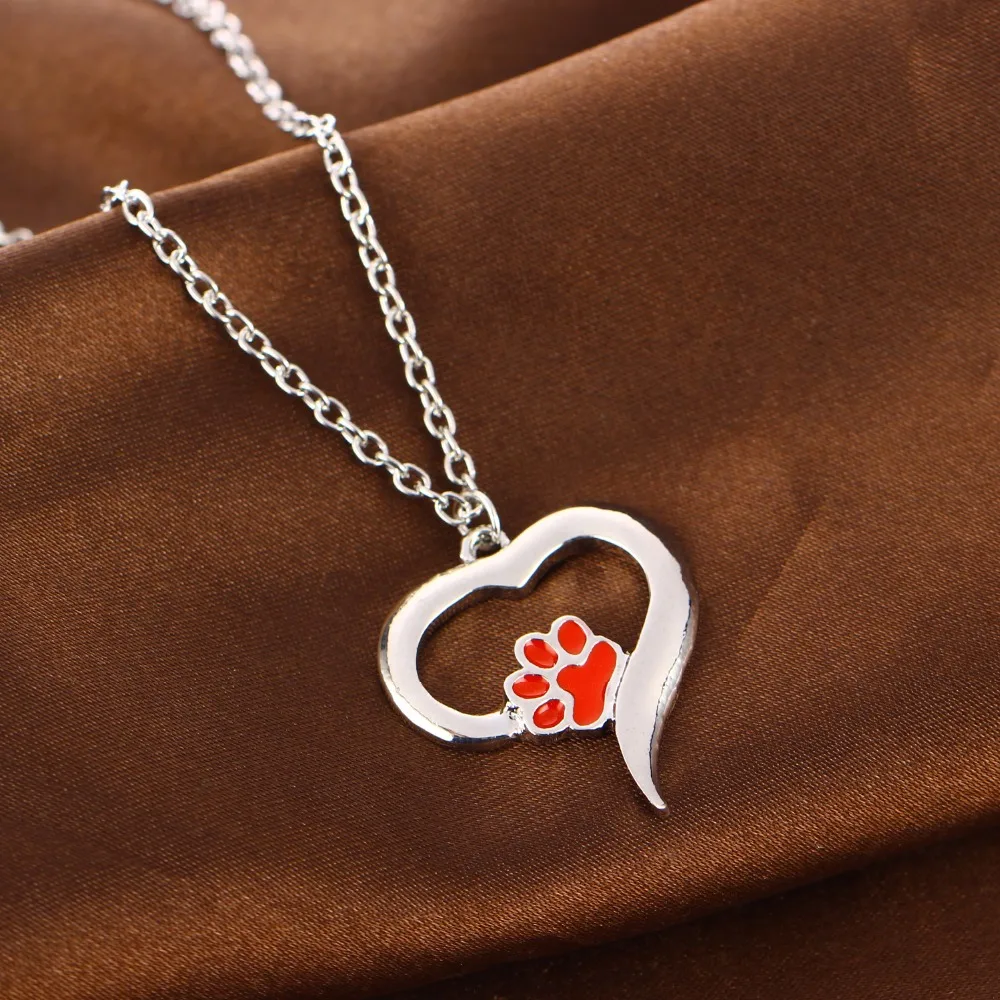 

24PC/Lot Fashion Pet Paw Print Love Heart Pendant Chain Necklace Dog Cat Animals Lovers Necklaces Women Friends Jewelry Gifts