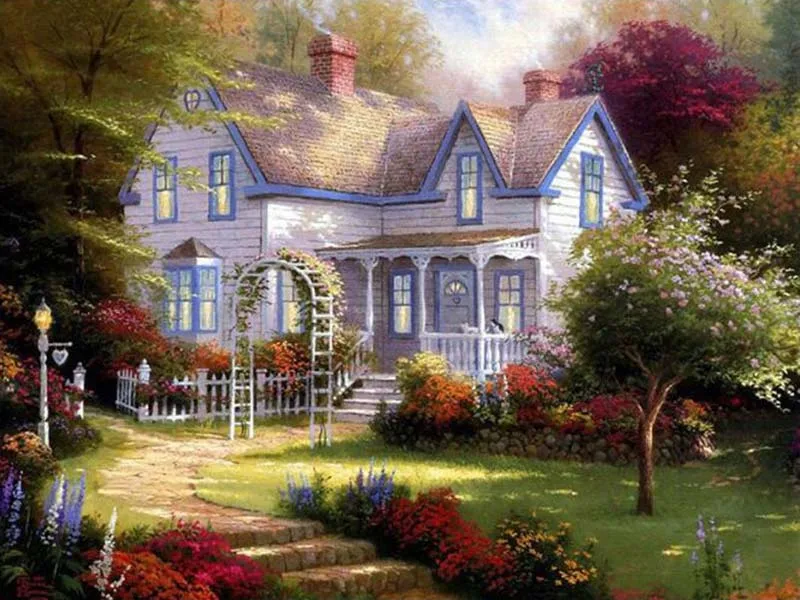 Frameless Garden Villa DIY Painting By Numbers Kit Paint On Canvas Painting Calligraphy For Home Decor