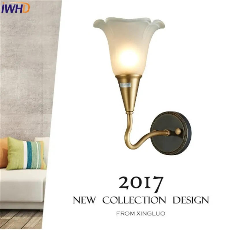 IWHD Американский винтажный стеклянный светильник из чистой меди настенный