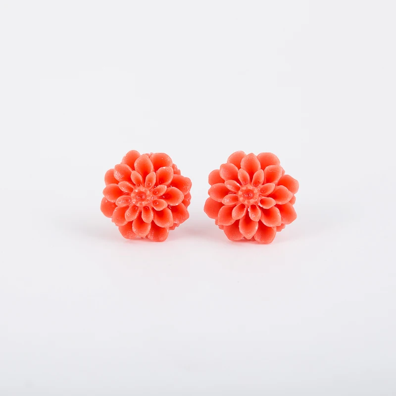 

Orange Beautiful Water Lotus Flowers Crystal Artificial Corals Stud Earrings for Women Jewelry sliver Stud Earrings Diameter15mm