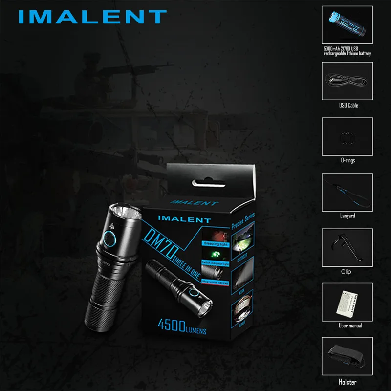 Imalent DM70, светодиодный фонарик, 4500 люмен, 306 метров, beamdistance, usb, перезаряжаемый, 21700, мощный фонарь, для походов, рыбы, для улицы