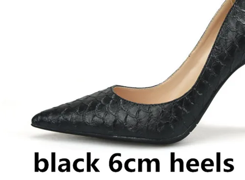 black 6cm heels Buono Scarpe пикантные женские слипоны туфли на высоком каблуке женские туфли-лодочки со змеиным узором тонком туфли-лодочки на каблуке Острый носок Для женщин hothigh каблуки Size32~ 46EU - Цвет: black 6cm heels