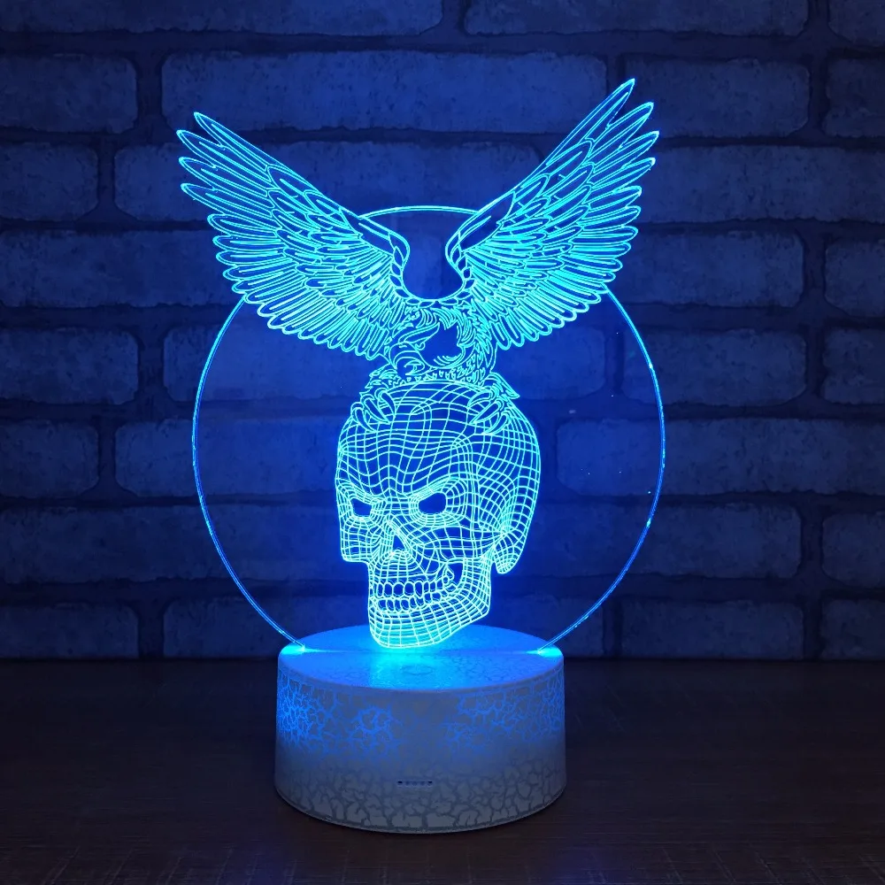 

Skull Multi-colored Bulbing 3D Night Light 7 Colors Acrylic 3D Illusion Desk Table Lamp Withe Remote Touch Switch LED Mood Lamp