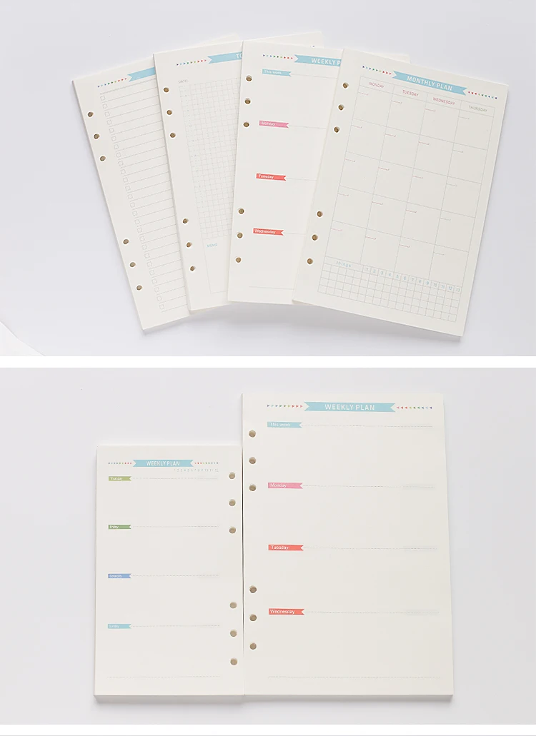 K& KBOOK, новинка, 6 отверстий, внутренняя бумага для заправки, бумага для спиральных переплетов, записные книжки, 4 вида, еженедельный ежемесячный планировщик, ежедневный лист, A5, A6