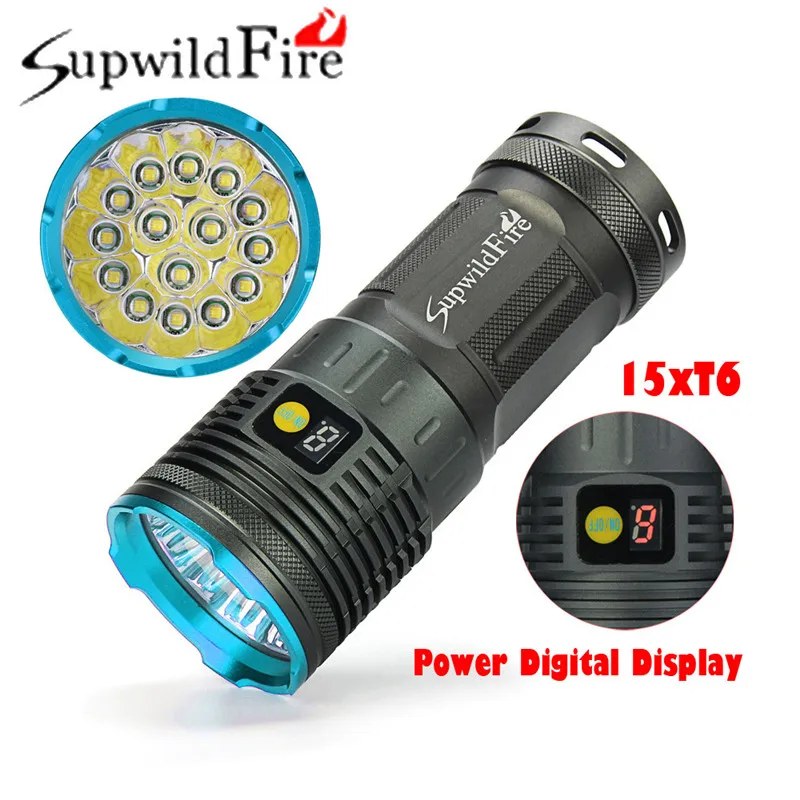 Прямая поставка Supwildfire 50000LM 15 x XM L T6 светодиодный цифровой дисплей для охоты Flashligt 7