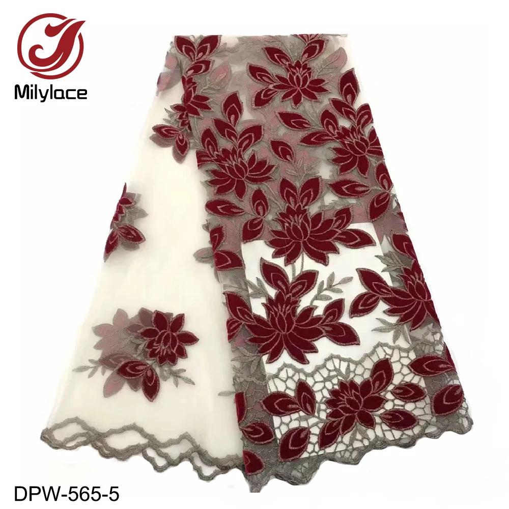 Two-Color great work Nigerian lace fabric 5 yards tulle with delicate embroidery material for clothes curtains DPW-565 | Дом и сад