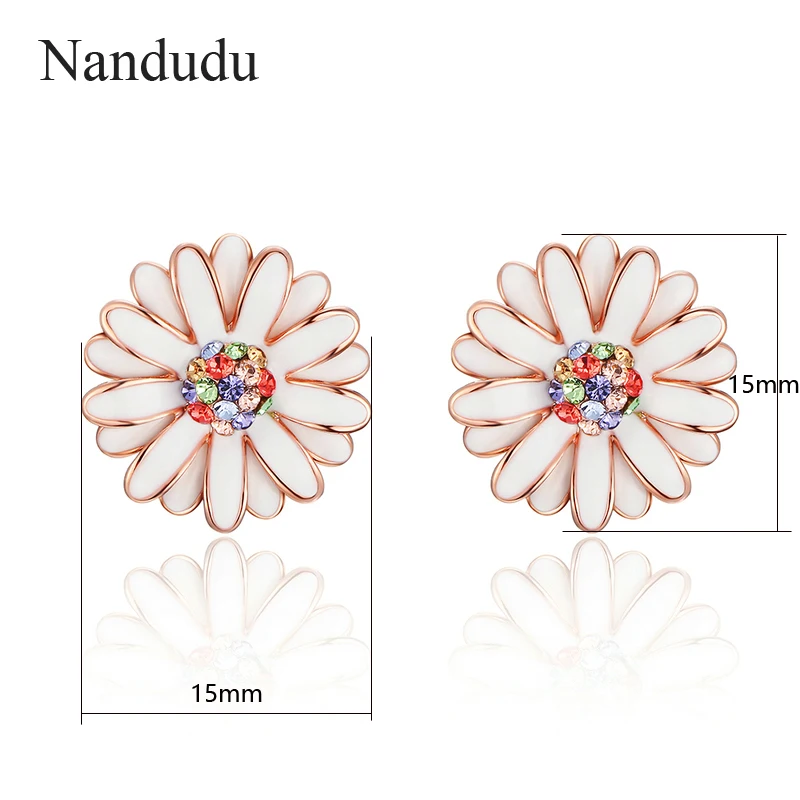 Nandudu элегантные серьги-гвоздики с цветком из розового золота 15 мм для женщин