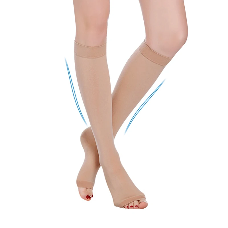 Beige Open Toe YISENG медицинские с закрытым носком Компрессионные носки по колено 23-32мм рт. Ст. Для женщин Градуированные компрессионные - Цвет: Beige Open Toe
