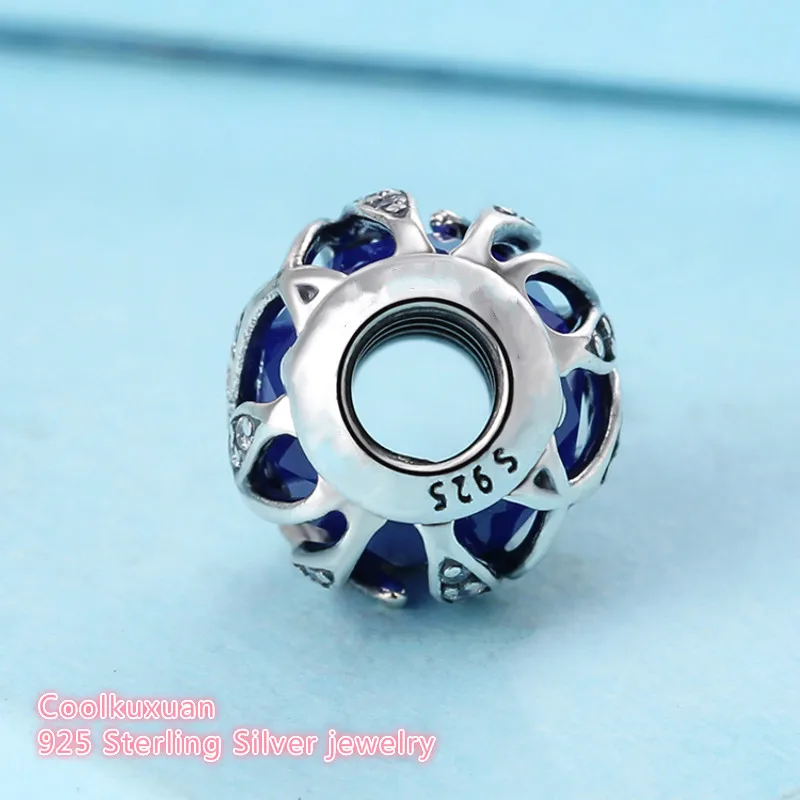 Winter Original 925 Sterling Silver Nature's Radiance Charm Royal Blue Crystal &amp Clear CZ Fit Pandora Charms Bracelet Diy | Украшения