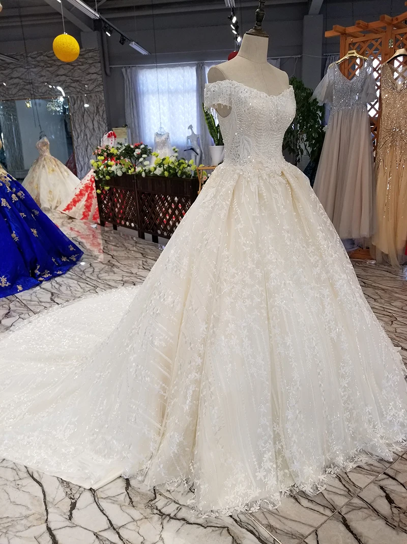 LS30074 сексуальное блестящее свадебное платье с открытыми плечами 2020 бисером v