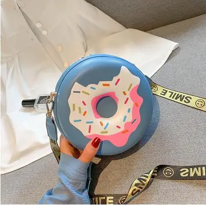 Небесно-голубой 3 Color Fun Cartoon Smiley Shoulder Strap Donut Design Girl's Round Shoulder Bag Handbag Crossbody Bag Women Casual Totes Pouch - Цвет: Небесно-голубой