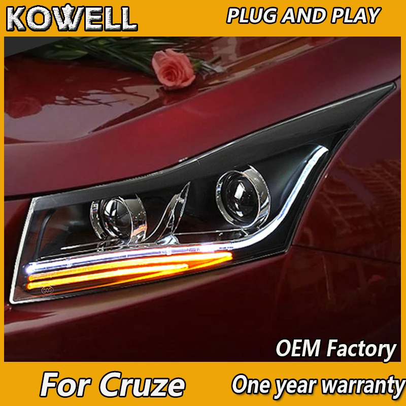 KOWELL-faros LED de doble haz para coche, accesorios de Xenón HID, para Chevrolet Cruze A8, DRL, H7