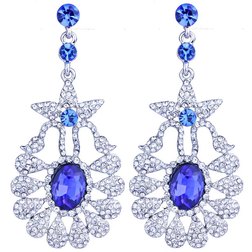 Модные ювелирные изделия сверкающий цвет кристалл цветок серьги длинные стразы
