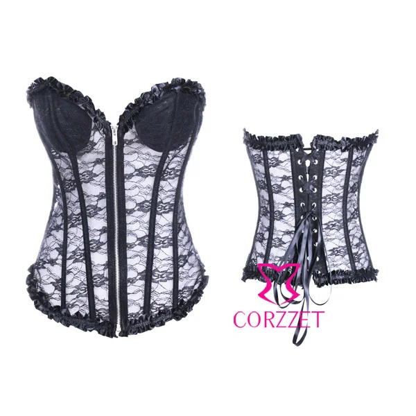 Корсет женский кружевной без бретелек с чашками пуш ап и молнией|zipper envelope|corset