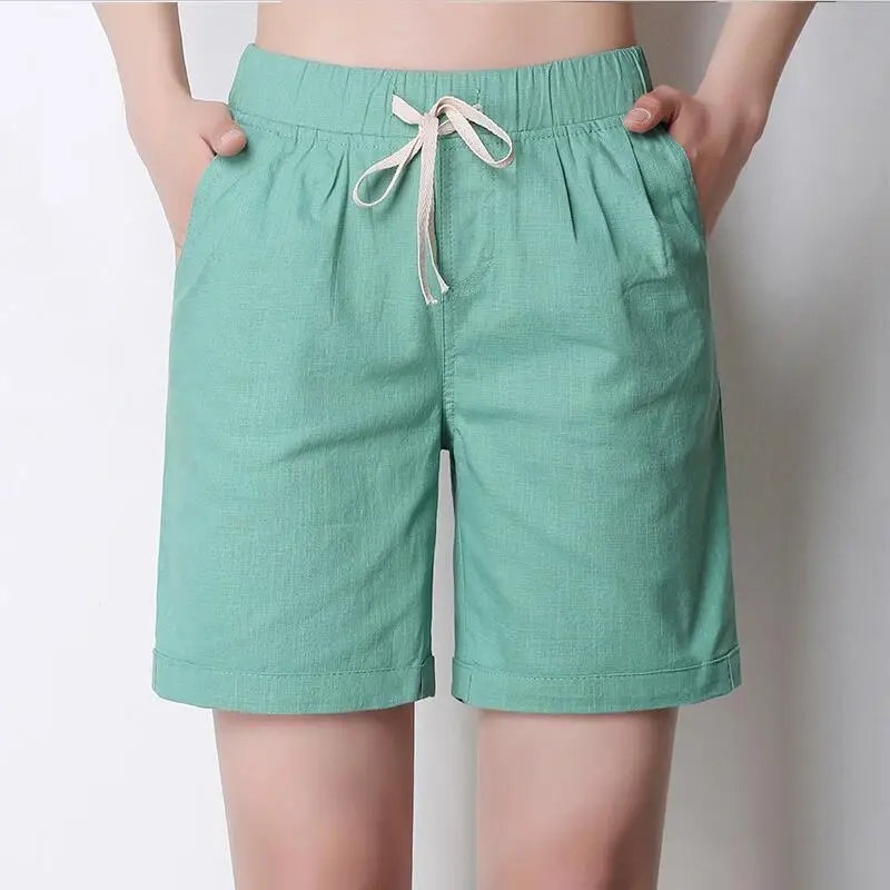 Женские шорты размера плюс Летние повседневные хлопковые льняные 2020 военные для