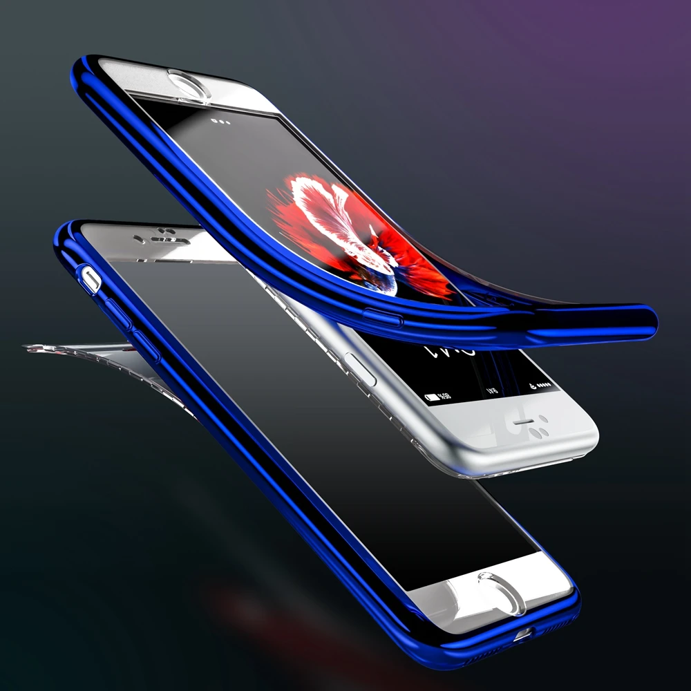 Luxury Soft 360 Degree Full Protection Case For iPhone X Transparent Silicone Plating Cover 10 6 6S 7 8 Plus |