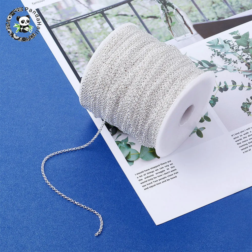 PANDAHALL 100 м/рулон железная цепочка плетения Ролло для изготовления ювелирных изделий несваренный свинцовый свободный серебряный цвет с катушкой около 2*1 мм DIY Браслеты