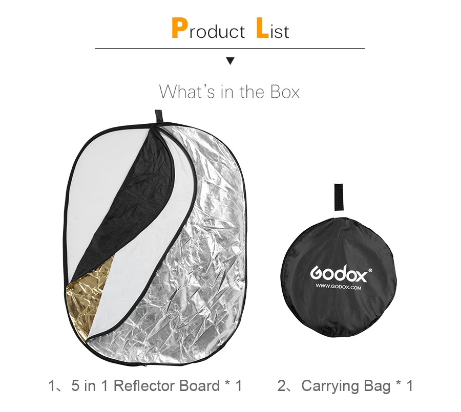 Портативный отражатель Godox 5"* 79" 150*200 см 5 в 1, складная доска для студийной фотосъемки