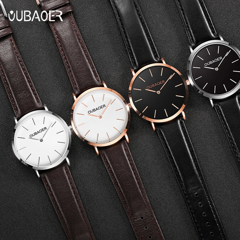 OUBAOER 2019 мужские минималистичные часы тонкие роскошные с розой Классические