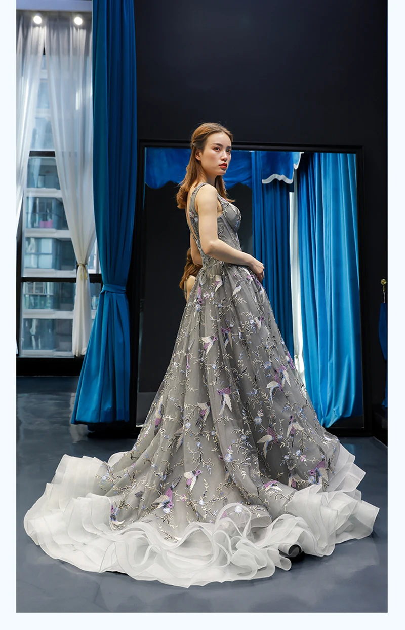 J66790 jancember A-line summer evening dress for women V-neck sexy v-back grey ball gown 2019 женская-одежда платье вечернее