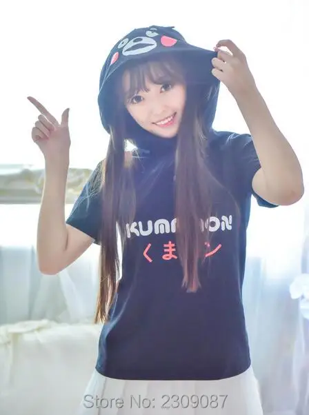 Японский Kawaii одежда Kumamon Топы аниме Летний стиль Harajuku рубашка с капюшоном