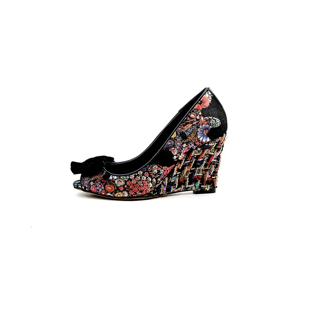 

MORAZORA 2020 new women pumps fashion mixed colors summer shoes top quality peep toe bowknot elegant wedges shoes casual shoes