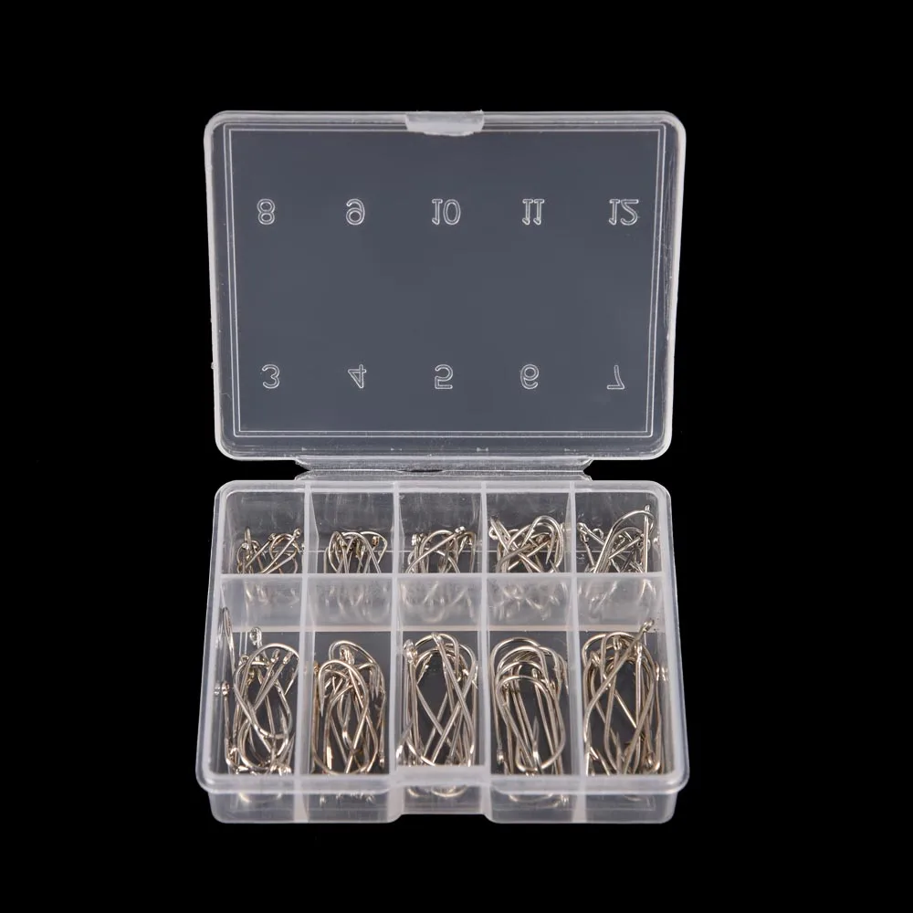 

100Pcs 1 Box Steel Carp Fishing Jig Hooks with Hole Fishhooks 10 Sizes 3# - 12# Pesca Fishing Tackle Tool