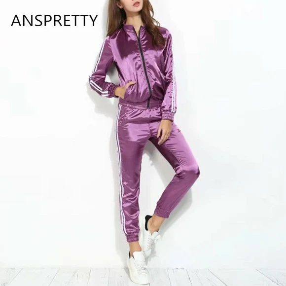 Anspretty/осенняя одежда тонкий комплект из двух предметов Женская атласная