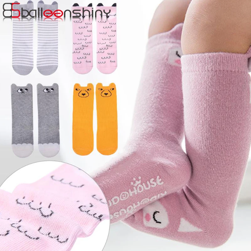 BalleenShiny/Детские гольфы с рисунком милые Нескользящие носки-тапочки с животными для малышей Мягкие хлопковые гольфы для детей