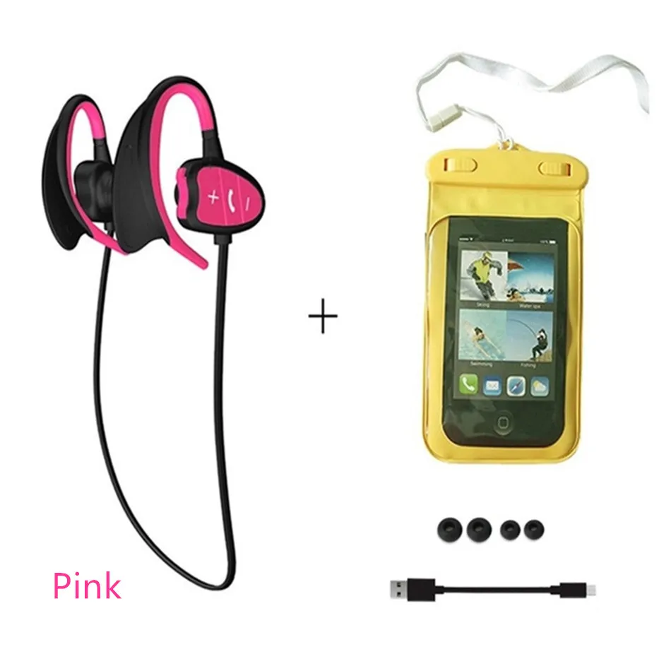 Pink with Waterbag Водонепроницаемые bluetooth-наушники для плавания Ipx8 наушники с микрофоном, стерео, бас, наушники для Спортивного Бега для телефона - Цвет: Pink with Waterbag